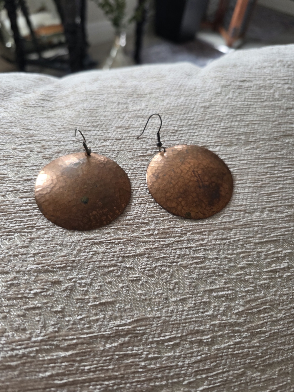 Source Unknown Hammered Copper Disc Drop Earrings - Copper